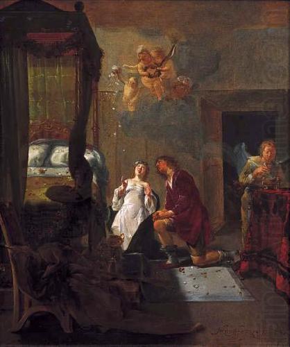 Tobias and Sarah praying on their wedding night., Nicolaes Knupfer